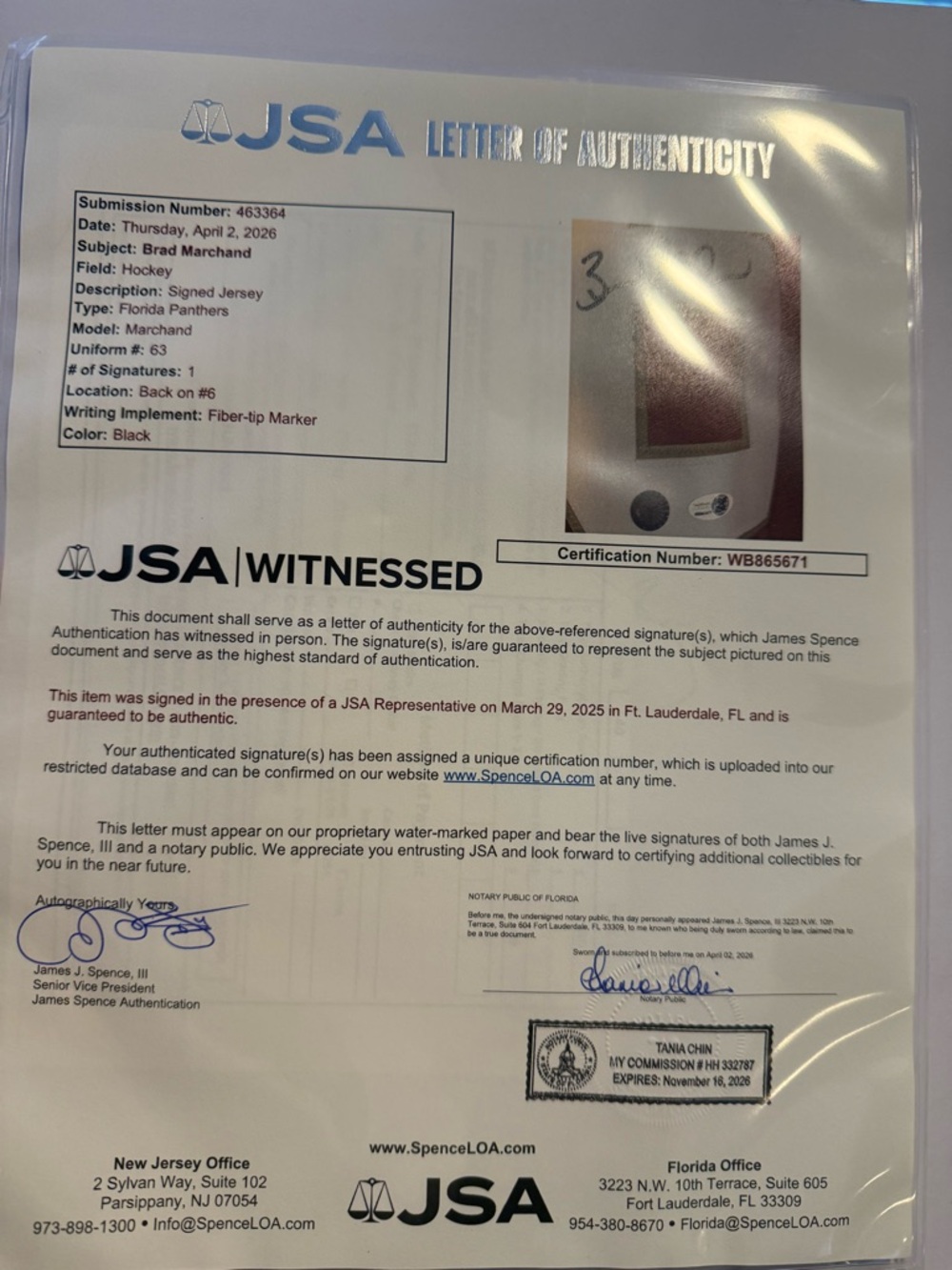 🔥Brad Marchand Autographed Jersey – JSA Certified RARE Florida Panthers Edition! - Picture 7 of 7
